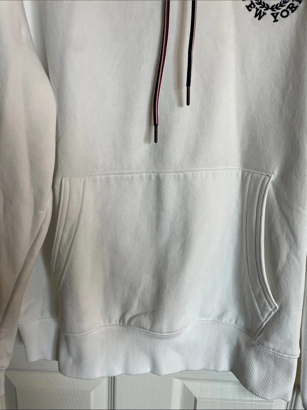 Tommy Hilfiger White Logo Pullover Hoodie with Contrast Drawstrings